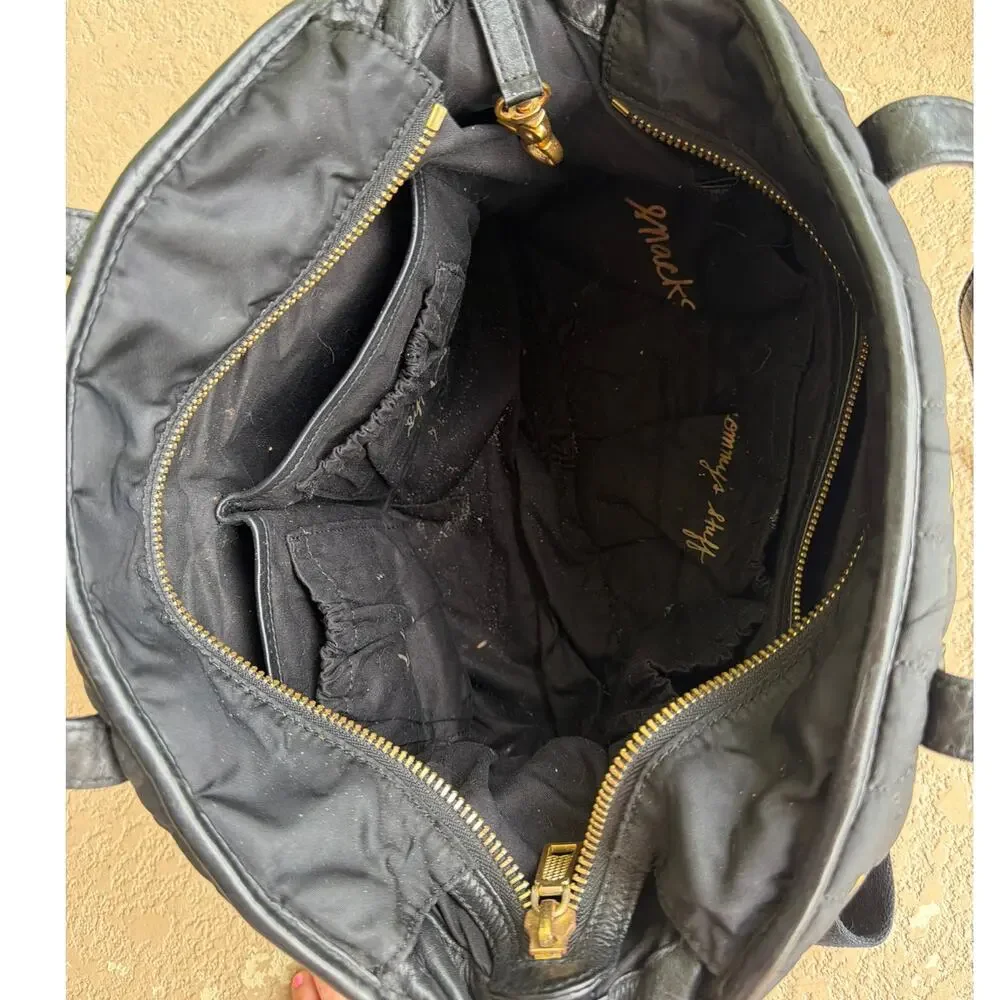 REBECCA MINKOFF Marissa Quilted Baby Bag Black Nylon Gold-Toned Studs Zip Top - Picture 4 of 9